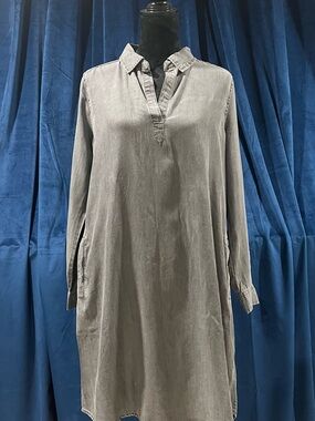 Como Vintage Washed Black Collared Shirt Dress
